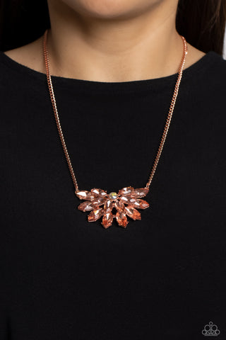 Frosted Fluorescence - Copper - Brown Marquise Cut Rhinestone Paparazzi Short Necklace