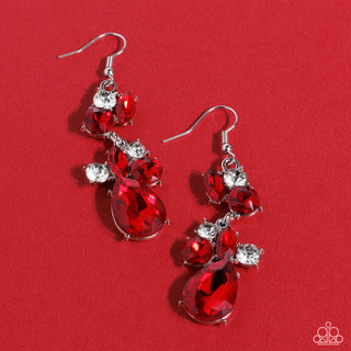 Rhinestone Reveler - Red - Round, Teardrop, Marquise Rhinestone Paparazzi Fishhook Earrings