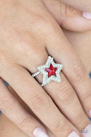 One Nation Under Sparkle - Red - Star Gem White Rhinestone Americana Paparazzi Ring