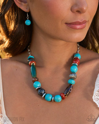 Turquoise multicolor beaded necklace modeled