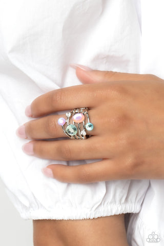 Timeless Trickle - Blue - and Peach Rhinestone Paparazzi Ring