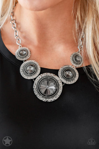 Global Glamour - Silver - Oversized Smoky Gem Paparazzi Short Necklace