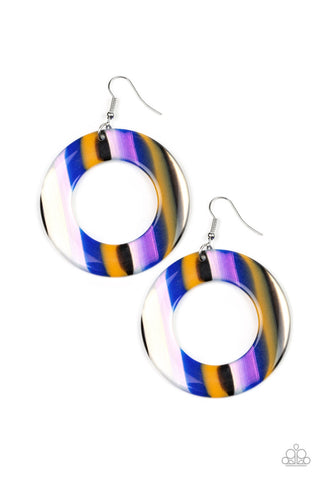 In Retrospect - Blue - Colorful Acrylic Hoop Paparazzi Fishhook Paparazzi Earrings - Black Diamond Exclusive