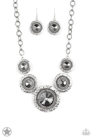 Global Glamour - Silver - Oversized Smoky Gem Paparazzi Short Necklace