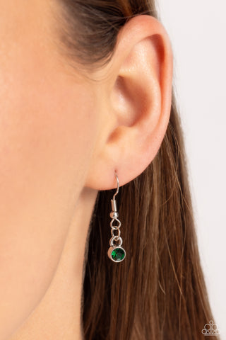 Villa Vixen - Green - Rhinestone and Silver Filigree Oval Fram Paparazzi Long Necklace