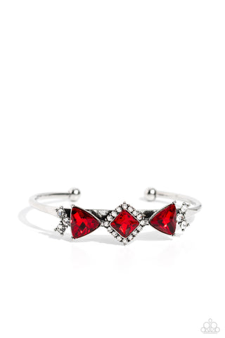 Strategic Sparkle - Red - Square and Triangular Rhinestone Paparazzi Cuff Bracelet