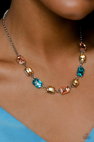Emerald Envy - Multi - Emerald Cut Gem Paparazzi Short Necklace - February 2023 Life of the Party Exclusive
