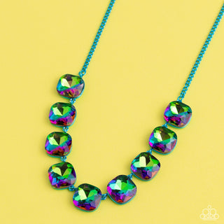 Combustible Command - Blue - UV Oil Spill Gem Paparazzi Short Necklace