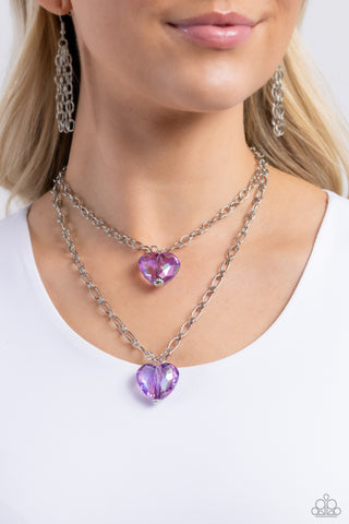 Layered Love - Purple - Heart Gem Tiered Paparazzi Short Necklace