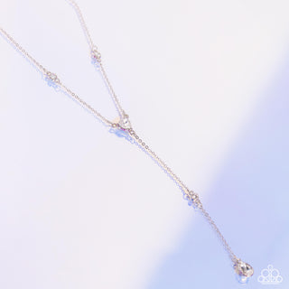 Lavish Lariat - White - Round, Teardrop, Heart Rhinestone Y-Shaped Paparazzi Short Necklace