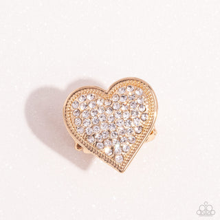 Sweet Serendipity - Gold - Rhinestone Encrusted Heart Paparazzi Ring