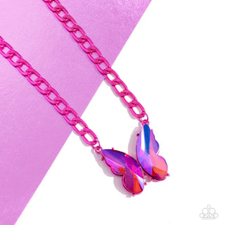 Fascinating Flyer - Pink - UV Iridescent Butterfly Paparazzi Short Necklace - November 2023 Life of the Party Exclusive