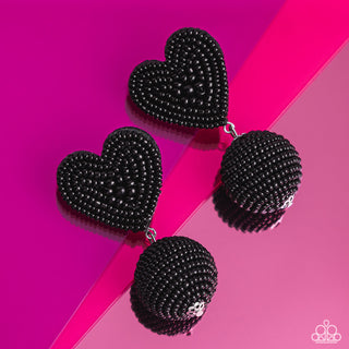 Spherical Sweethearts - Black - Seed Bead Heart Paparazzi Post Earrings