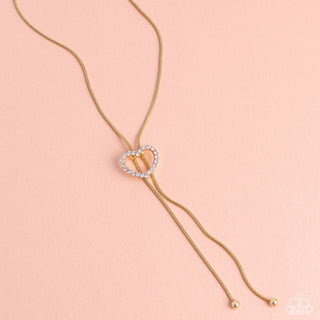 Tempting Tassel - Gold - White Rhinestone Heart Paparazzi Bolo Short Necklace