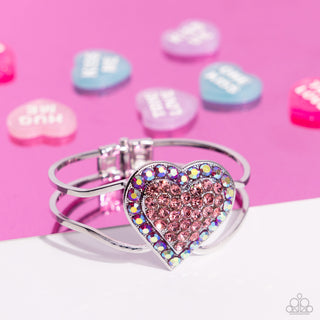 Flirtatious Finale - Pink - Oversized Rhinestone Encrusted Heart Paparazzi Hinge Bracelet