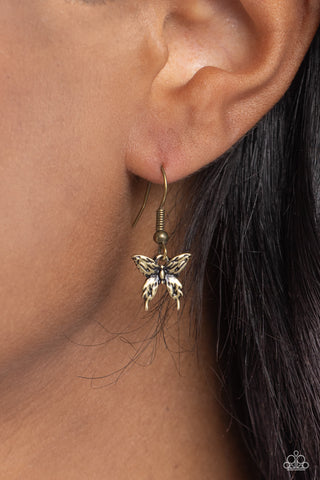 Adjustable Acclaim - Brass - Butterfly Paparazzi Bolo Necklace