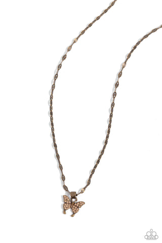 High-Flying Hangout - Brass - Rhinestone Encrusted Butterfly Dainty Paparazzi Short Necklace