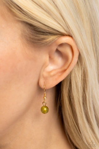 Seize the Statement - Green - Sparkly Bead Gold Stud Tiered Paparazzi Short Necklace