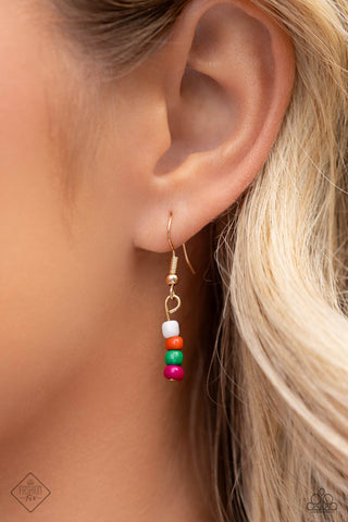 Multicolored Mashup - Gold - Multicolored Seed Bead Tiered Paparazzi Short Necklace - December 2023 Sunset Sightings