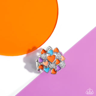 Gimme Some Lovin - Orange - Blue, and Purple Painted Heart White Rhinestone Paparazzi Ring
