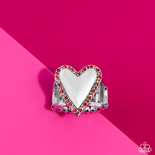 Smitten Shimmer - Orange - and Pink Rhinestone Heart Paparazzi Ring
