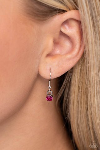 Sliding Splendor - Pink - Oval Gem Asymmetrical Frame Black Cord Paparazzi Short Necklace