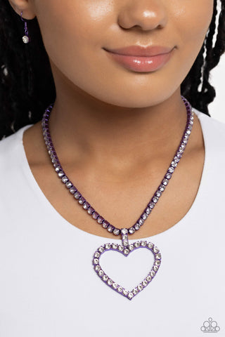 Flirting Fancy - Purple - White Rhinestone Heart Paparazzi Short Necklace