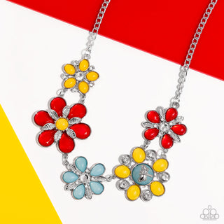 Dragonfly Decadence - Red - Yellow, and Blue Beaded Flower Paparazzi Short Necklace