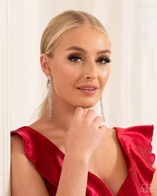 Fiercely Free-Falling - White - Rhinestone Square Frame Paparazzi Post Earrings