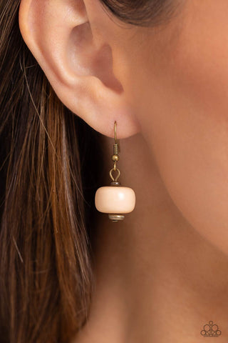 High-End Habitat - Brass - Peach Bead White Stone Tiered Paparazzi Short Necklace