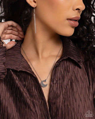 Low-Key Lunar - Silver - Crescent Moon and Heart Paparazzi Short Necklace