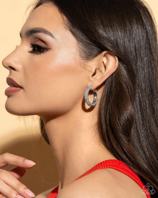 Glowing Praise - White - Rhinestone Encrusted Paparazzi Hinge Hoop Earrings