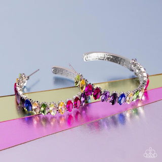 Rainbow Range - Multi - Rainbow Marquise Gem Paparazzi Hoop Earrings - November 2023 Life of the Party Exclusive