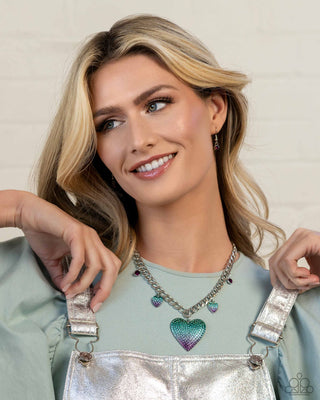 For the Most HEART - Purple - Ombre Rhinestone Encrusted Heart Paparazzi Short Necklace - 2024 Empower Me Pink Exclusive