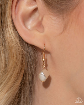 Cubed Cameo - Gold - Cubed White Pearl and Glittery Acrylic Paparazzi Tiered Necklace