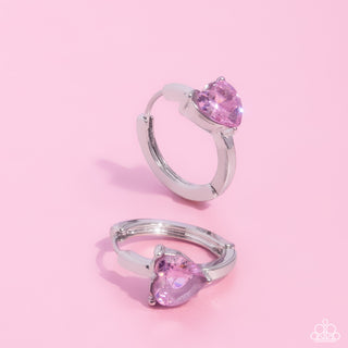 High Nobility - Pink - Heart Gem Paparazzi Hinge Hoop Earrings