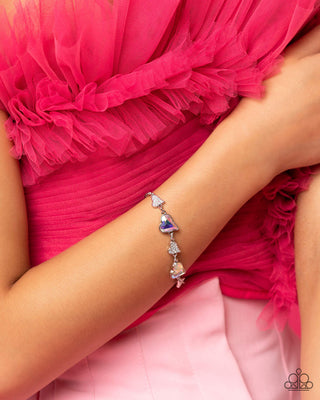 Cluelessly Crushing - Multi - Iridescent Asymmetric Heart Gem Paparazzi Lobster Claw Bracelet