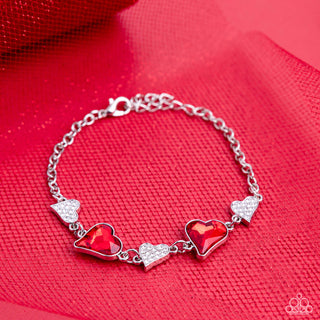 Cluelessly Crushing - Red - Asymmetric Heart Gem Paparazzi Lobster Claw Bracelet