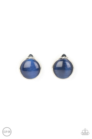 Cool Pools - Blue - Round Oversized Cat's Eye Stone Paparazzi Clip-On Earrings
