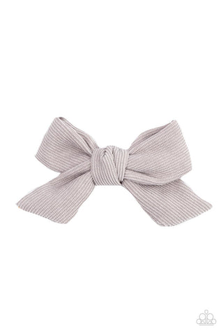 Corduroy Cowgirl - Silver -  Gray Ribbon Paparazzi Hair Bow