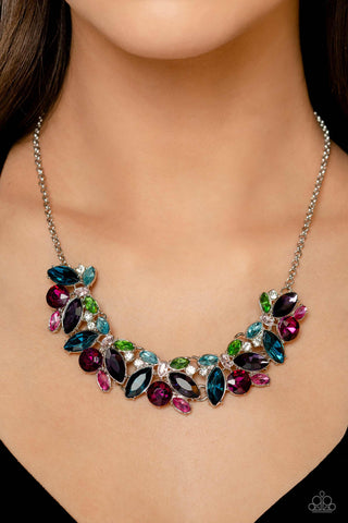 Crowning Collection - Multi - Marquise Cut Jewel Tone Gem Paparazzi Statement Necklace - 2023 Empower Me Pink Exclusive