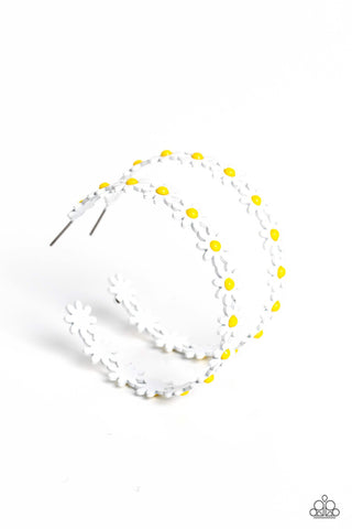 Daisy Disposition - White - Flower Paparazzi Hoop Earrings