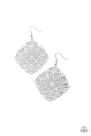 Dubai Detour - Silver - Floral Paparazzi Fishhook Earrings