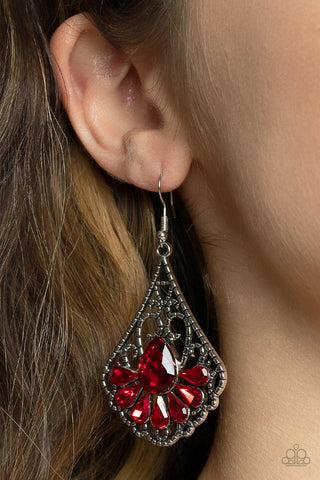 Exemplary Elegance - Red - Rhinestone Paparazzi Fishhook Earrings