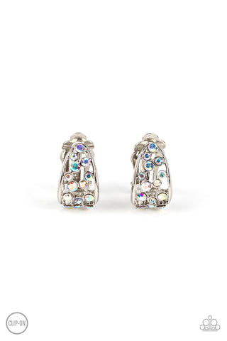 Extra Effervescent - Multi - Iridescent Rhinestone Paparazzi Clip-On Hoop Earrings