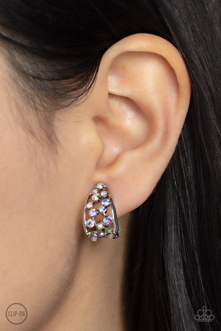 Extra Effervescent - Multi - Iridescent Rhinestone Paparazzi Clip-On Hoop Earrings