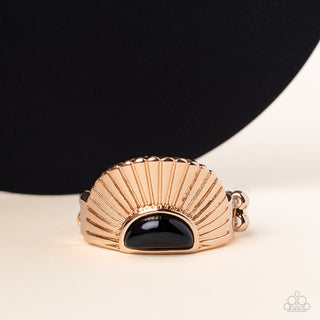 Fabulously FAN-tabulous - Gold - Black Bead Deco Paparazzi Dainty Ring