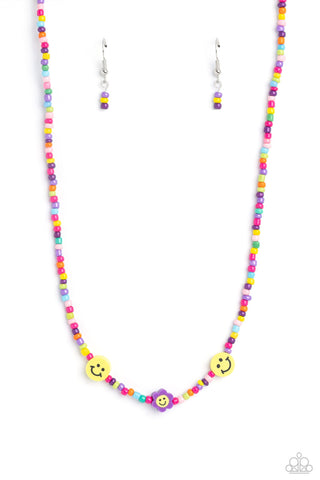 Flower Power Pageant - Purple - Multicolored Seed Bead Smiley Face Paparazzi Short Necklace