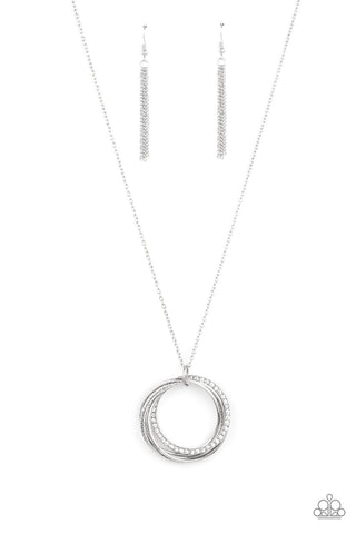 Harmonic Halos - White - Rhinestone and Silver Hoop Paparazzi Long Necklace