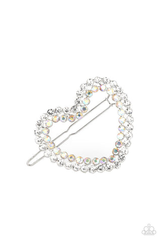Heartbreakingly Haute - Multi - Iridescent Rhinestone Heart Paparazzi Hair Clip Barrette